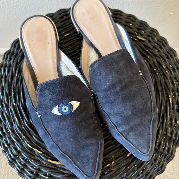 Stuart Weitzman Gigi Hadid Blue Eyelove Evil Eye Pointed Toe Mules/ sz 11.5 - Picture 1 of 16
